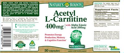 Acetyl L-Carnitine HCl 400 mg with Alpha Lipoic Acid 200 mg