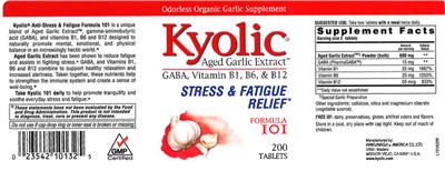 Photo of the Kyolic Kyolic GABA, Vitamin B1, B6, & B12 Formula 101 label