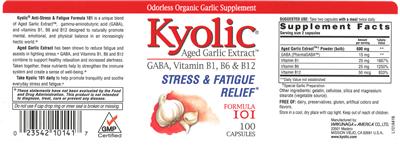 Photo of the Kyolic Kyolic GABA, Vitamin B1, B6 & B12 Formula 101 label