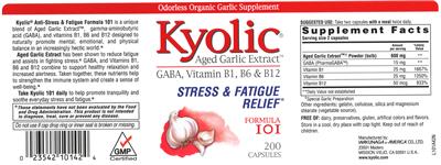 Photo of the Kyolic Kyolic GABA, Vitamin B1, B6 & B12 Formula 101 label