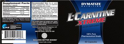 Photo of the Dymatize Nutrition L-Carnitine Xtreme label