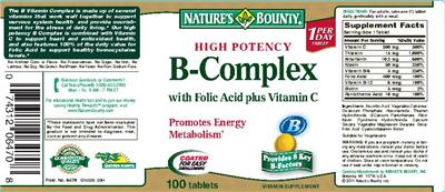 Photo of the Nature's Bounty High Potency B-Complex With Folic Acid Plus Vitamin C label
