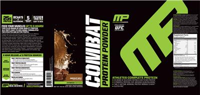 Photo of the MusclePharm Combat Protein Powder Chocolate Milk label
