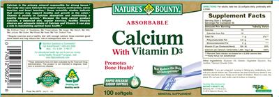Photo of the Nature's Bounty Absorbable Calcium With Vitamin D3 label