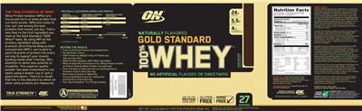 Photo of the ON Optimum Nutrition Gold Standard 100% Whey Chocolate label