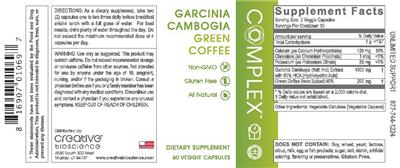 Photo of the Creative Bioscience Garcinia Cambogia Green Coffee Complex label
