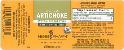 Photo of the Herb Pharm Artichoke label