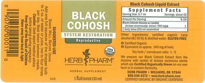 Photo of the Herb Pharm Black Cohosh label