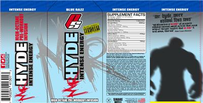 Photo of the PS ProSupps Mr Hyde Intense Energy Blue Razz label