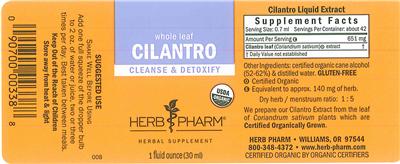Photo of the Herb Pharm Cilantro label