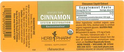 Photo of the Herb Pharm Cinnamon label