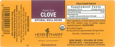 Photo of the Herb Pharm Clove label