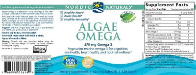 Photo of the Nordic Naturals Algae Omega label