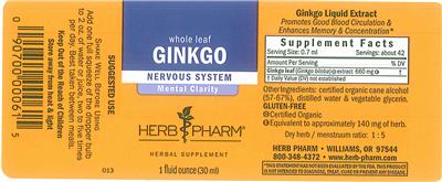 Photo of the Herb Pharm Ginkgo label