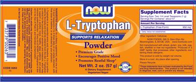 Photo of the NOW L-Tryptophan Powder label