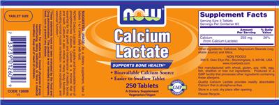 Photo of the NOW Calcium Lactate label