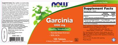 Photo of the NOW Garcinia 1000 mg label