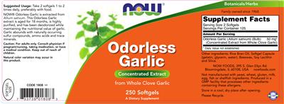 Photo of the NOW Odorless Garlic label