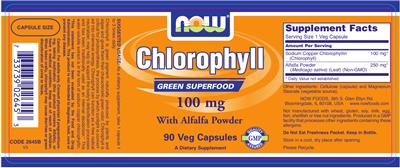 Photo of the NOW Chlorophyll 100 mg label