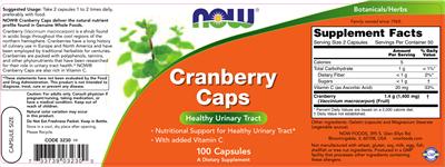 Photo of the NOW Cranberry Caps label
