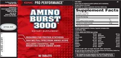 Photo of the GNC Pro Performance Amino Burst 3000 label