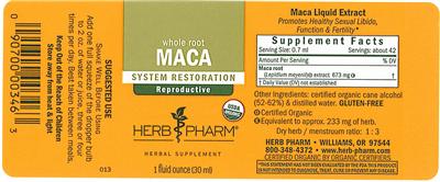 Photo of the Herb Pharm Maca label