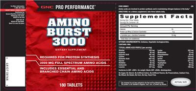 Photo of the GNC Pro Performance Amino Burst 3000 label