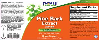 Photo of the NOW Pine Bark Extract 240 mg label