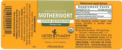 Photo of the Herb Pharm Motherwort label