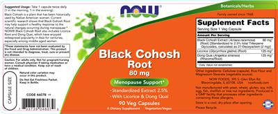 Photo of the NOW Black Cohosh Root 80 mg label