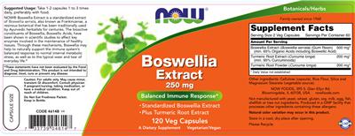 Photo of the NOW Boswellia Extract 250 mg label