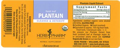 Photo of the Herb Pharm Plantain label