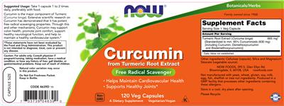 Photo of the NOW Curcumin From Turmeric Root Extract label