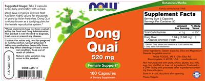 Photo of the NOW Dong Quai 520 mg label