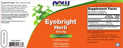Photo of the NOW Eyebright Herb 410 mg label