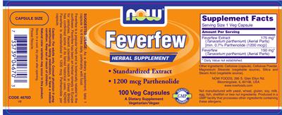 Photo of the NOW Feverfew label