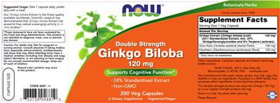 Photo of the NOW Double Strength Ginkgo Biloba 120 mg label