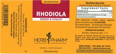 Photo of the Herb Pharm Rhodiola Alcohol-Free label