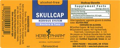 Photo of the Herb Pharm Skullcap Alcohol-Free label