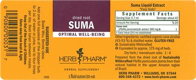 Photo of the Herb Pharm Suma label