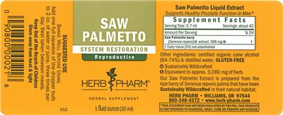 Photo of the Herb Pharm Saw Palmetto label