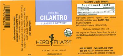 Photo of the Herb Pharm Cilantro label