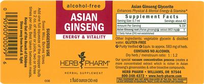 Photo of the Herb Pharm Asian Ginseng Alcohol-Free label