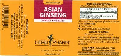 Photo of the Herb Pharm Asian Ginseng Alcohol-Free label