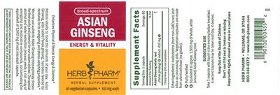 Photo of the Herb Pharm Asian Ginseng label