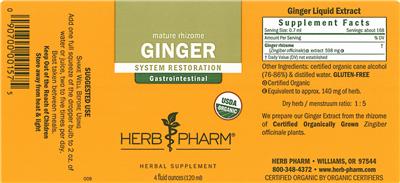 Photo of the Herb Pharm Ginger label