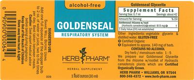 Photo of the Herb Pharm Goldenseal Alcohol-Free label