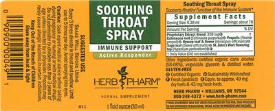 Photo of the Herb Pharm Soothing Throat Spray label