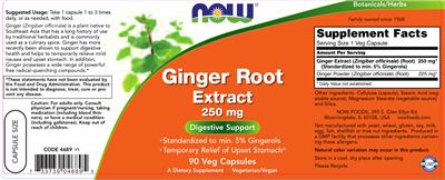 Photo of the NOW Ginger Root Extract 250 mg label