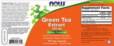 Photo of the NOW Green Tea Extract 400 mg label